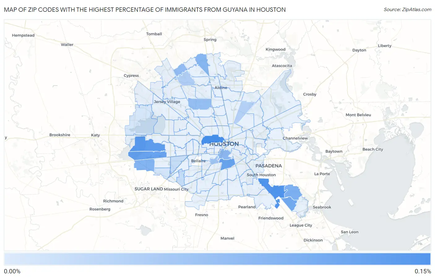 Zip Codes with the Highest Percentage of Immigrants from Guyana in Houston Map