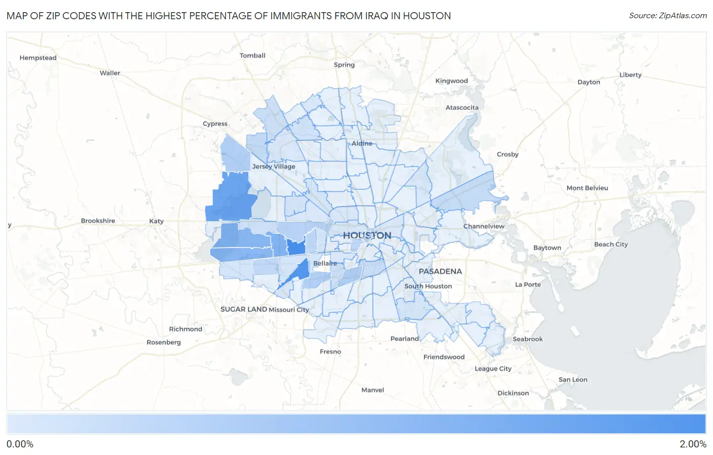 Zip Codes with the Highest Percentage of Immigrants from Iraq in Houston Map
