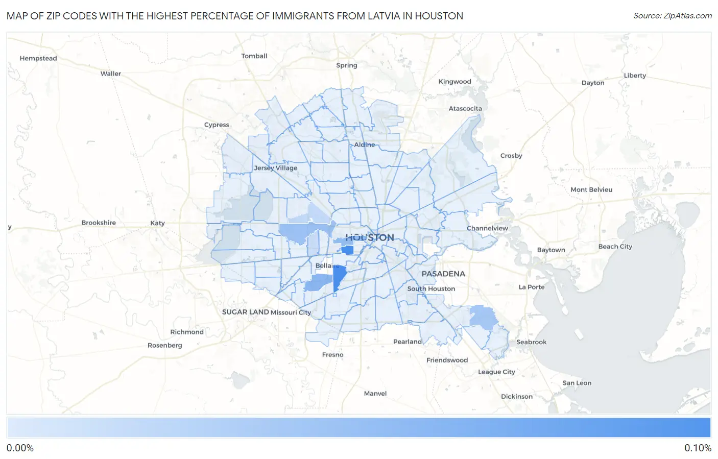Zip Codes with the Highest Percentage of Immigrants from Latvia in Houston Map