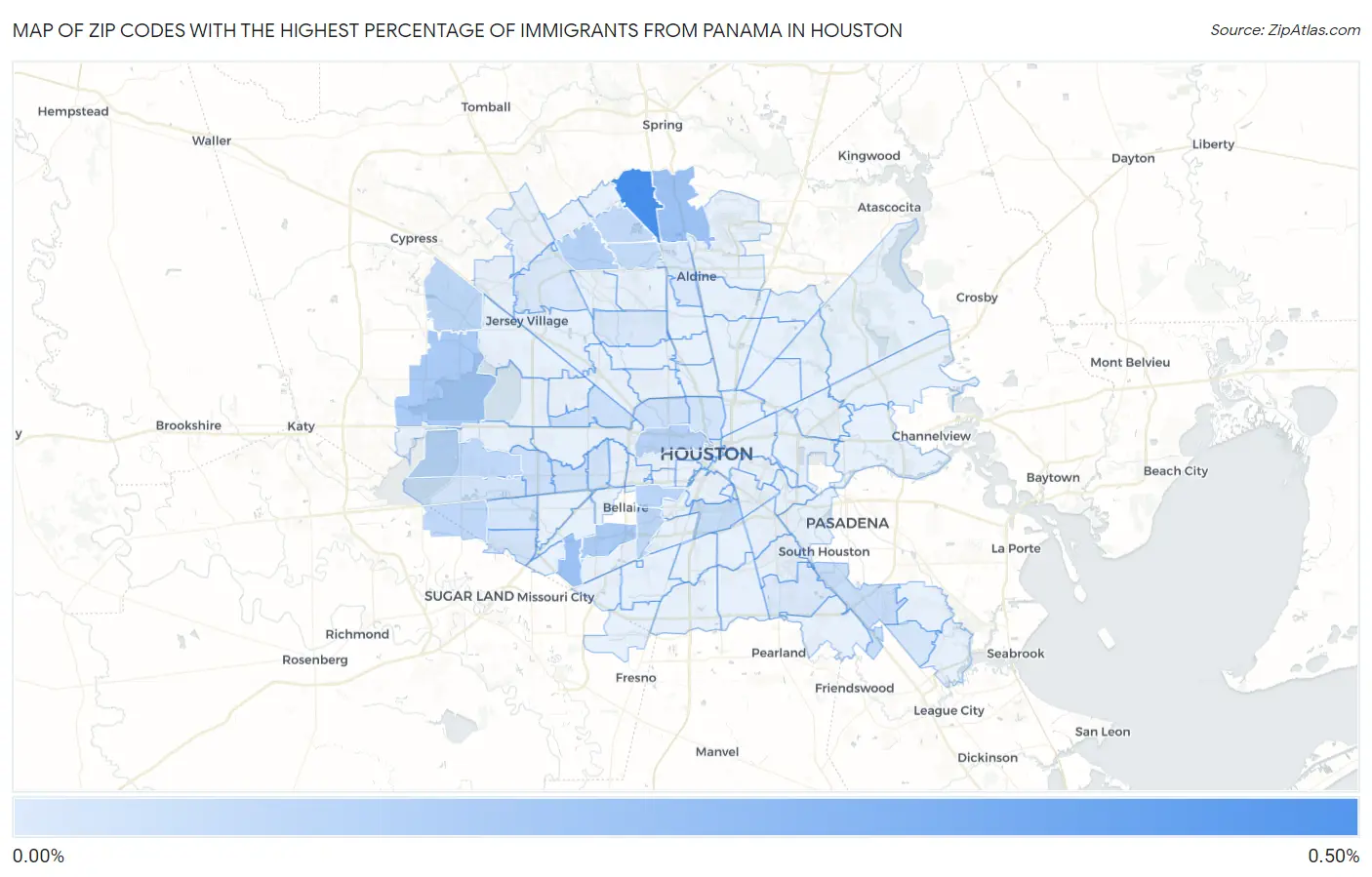 Zip Codes with the Highest Percentage of Immigrants from Panama in Houston Map