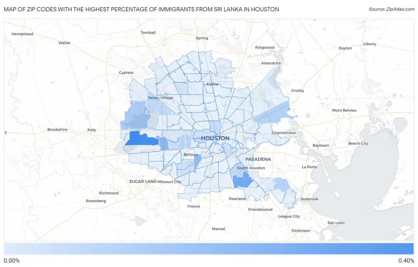 Zip Codes with the Highest Percentage of Immigrants from Sri Lanka in Houston Map