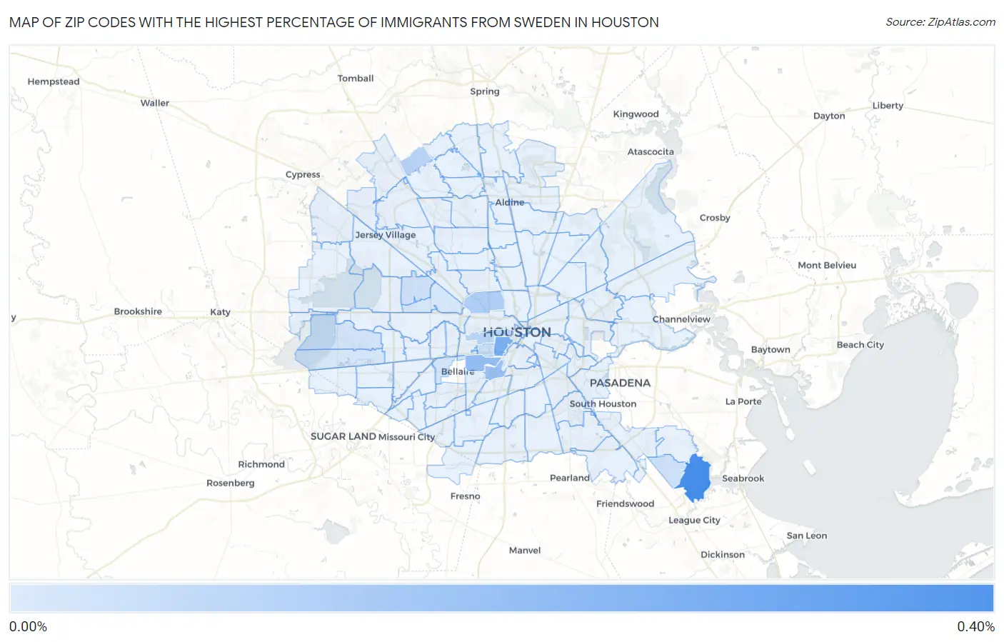 Zip Codes with the Highest Percentage of Immigrants from Sweden in Houston Map