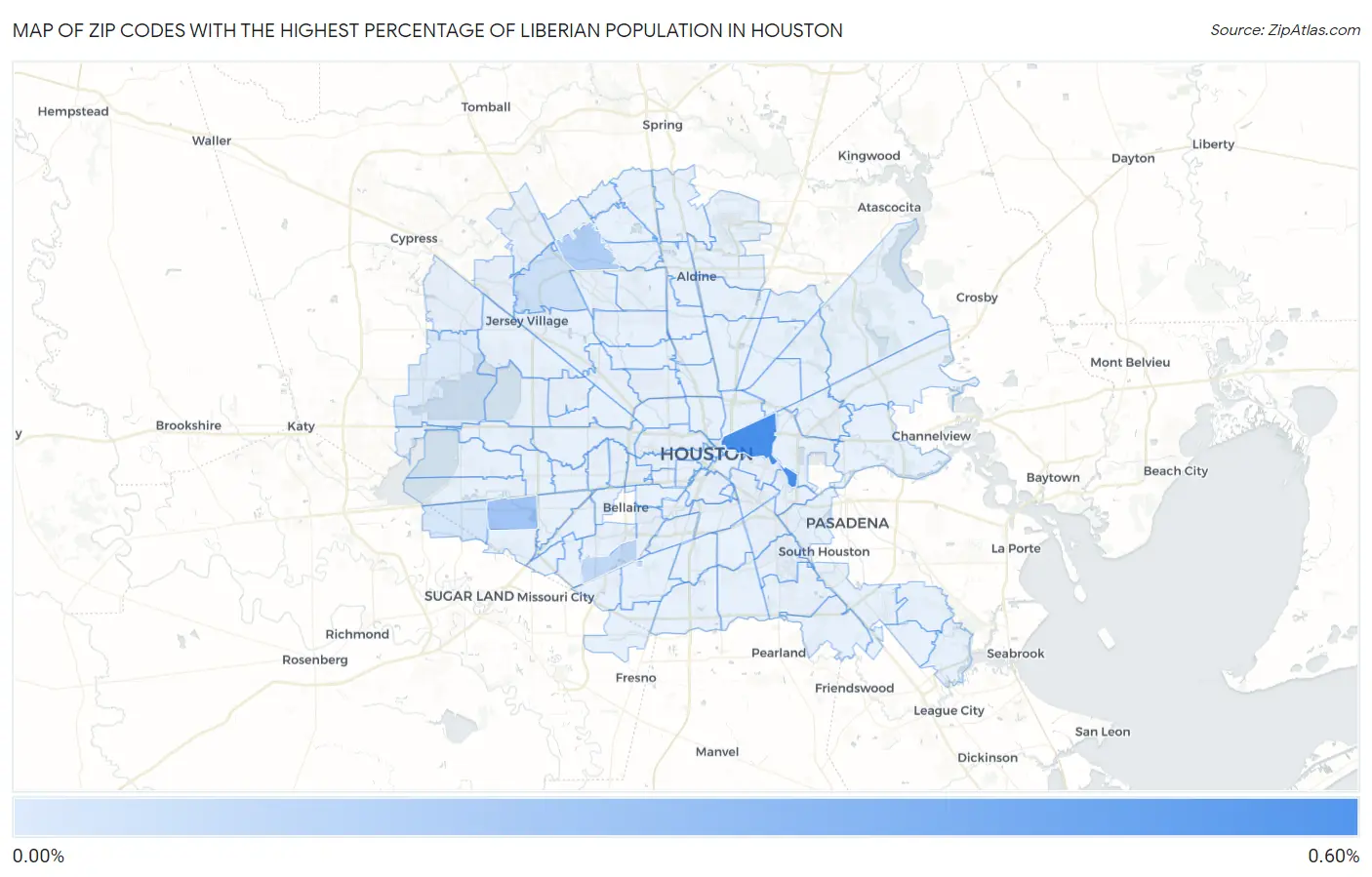 Zip Codes with the Highest Percentage of Liberian Population in Houston Map