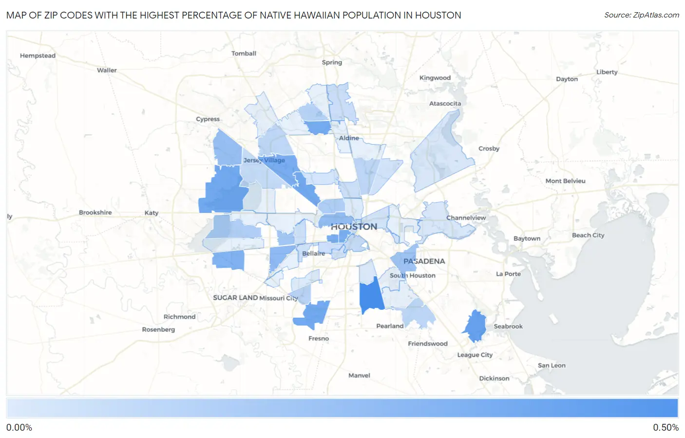 Zip Codes with the Highest Percentage of Native Hawaiian Population in Houston Map