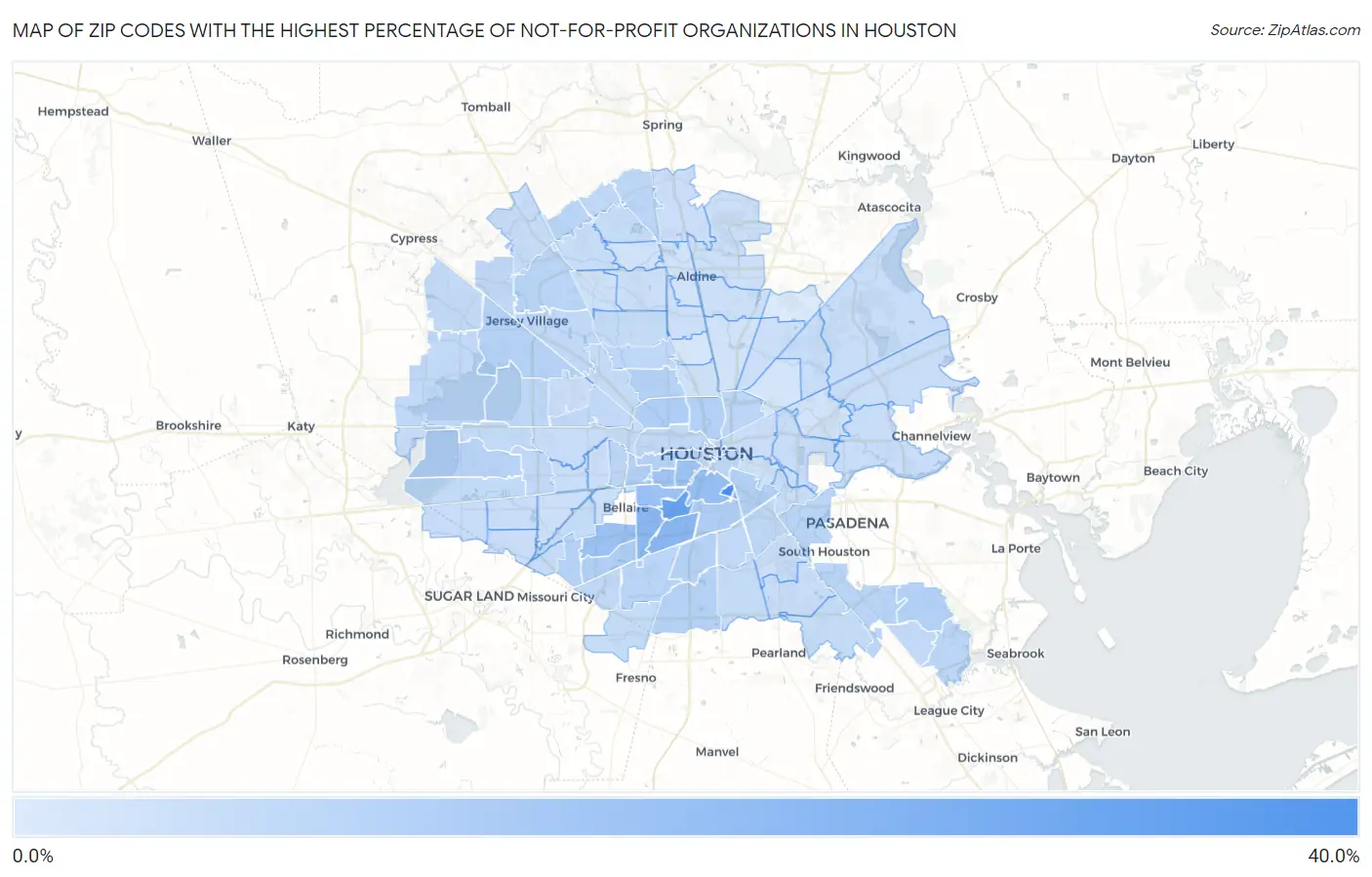 Zip Codes with the Highest Percentage of Not-for-profit Organizations in Houston Map