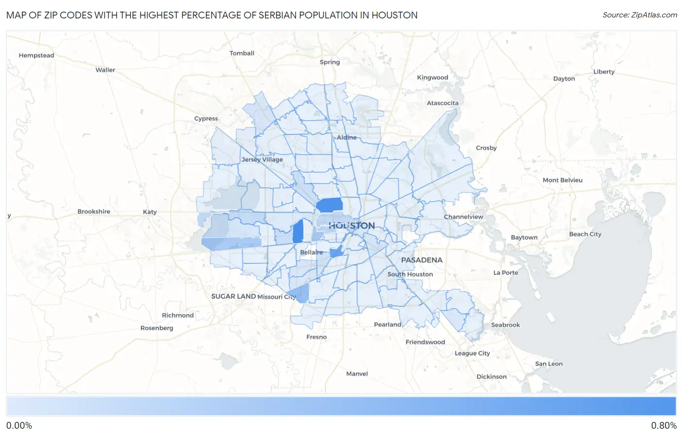 Zip Codes with the Highest Percentage of Serbian Population in Houston Map