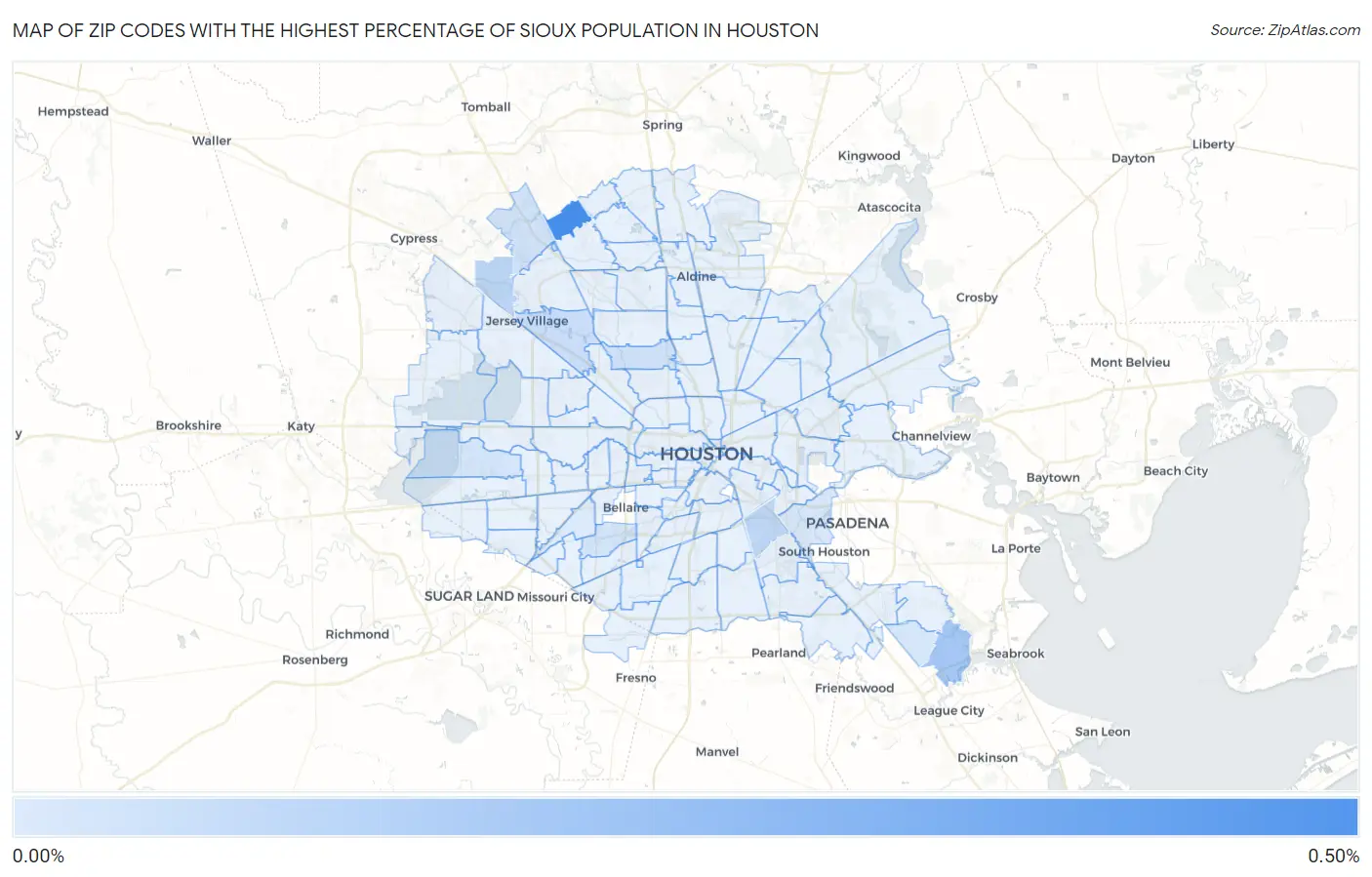 Zip Codes with the Highest Percentage of Sioux Population in Houston Map