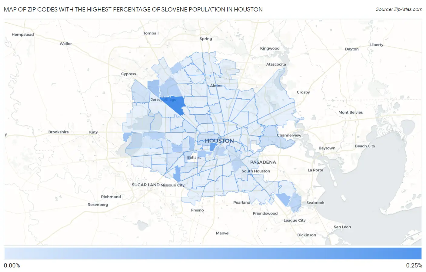 Zip Codes with the Highest Percentage of Slovene Population in Houston Map