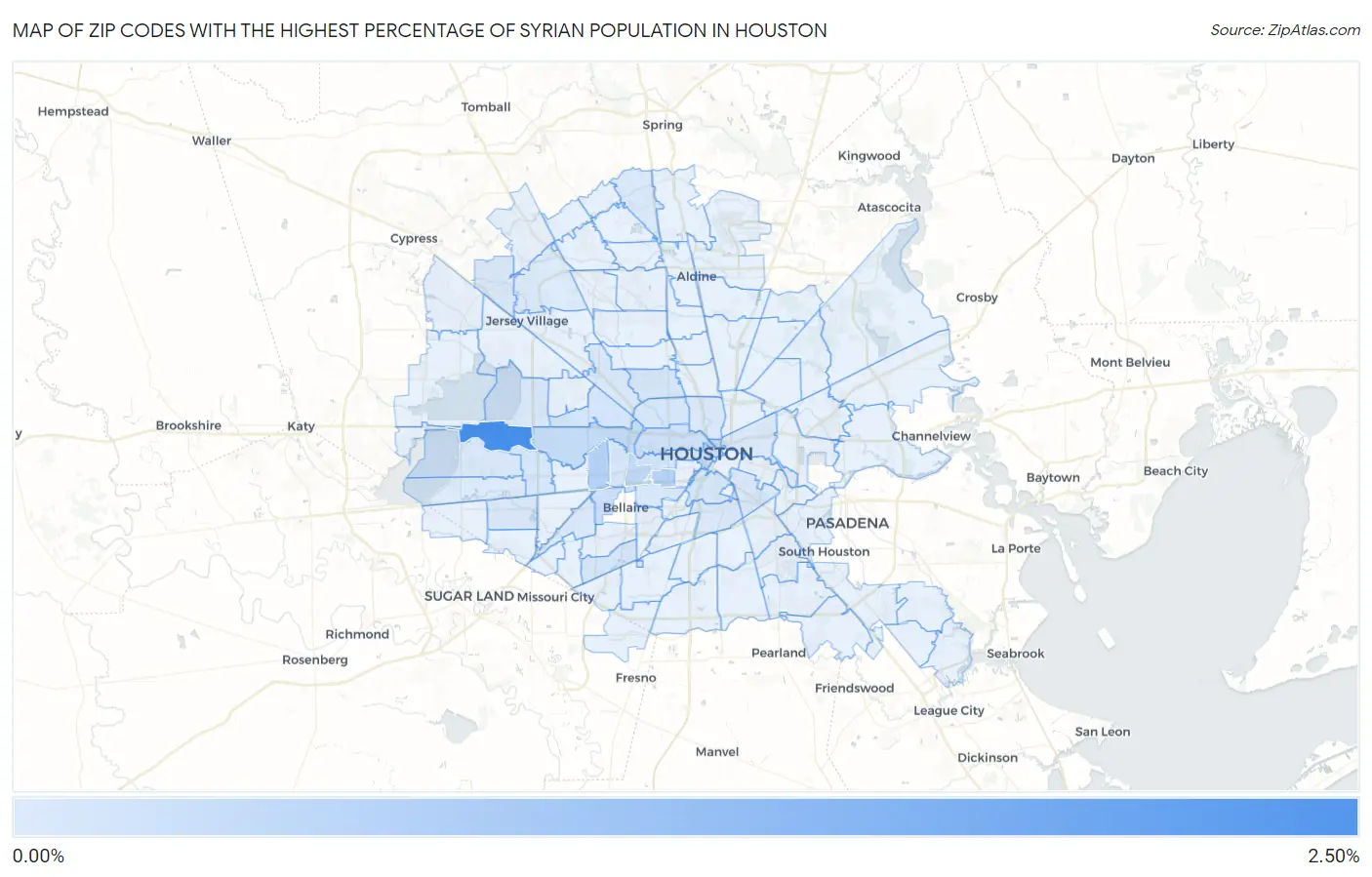 Zip Codes with the Highest Percentage of Syrian Population in Houston Map