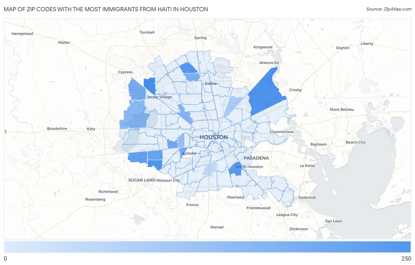 Zip Codes with the Most Immigrants from Haiti in Houston Map