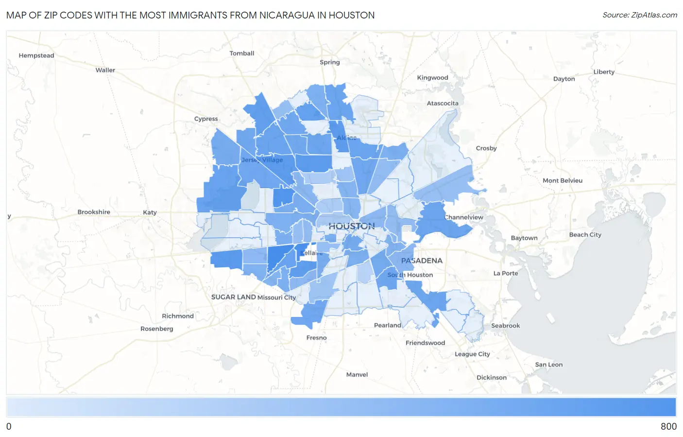 Zip Codes with the Most Immigrants from Nicaragua in Houston Map