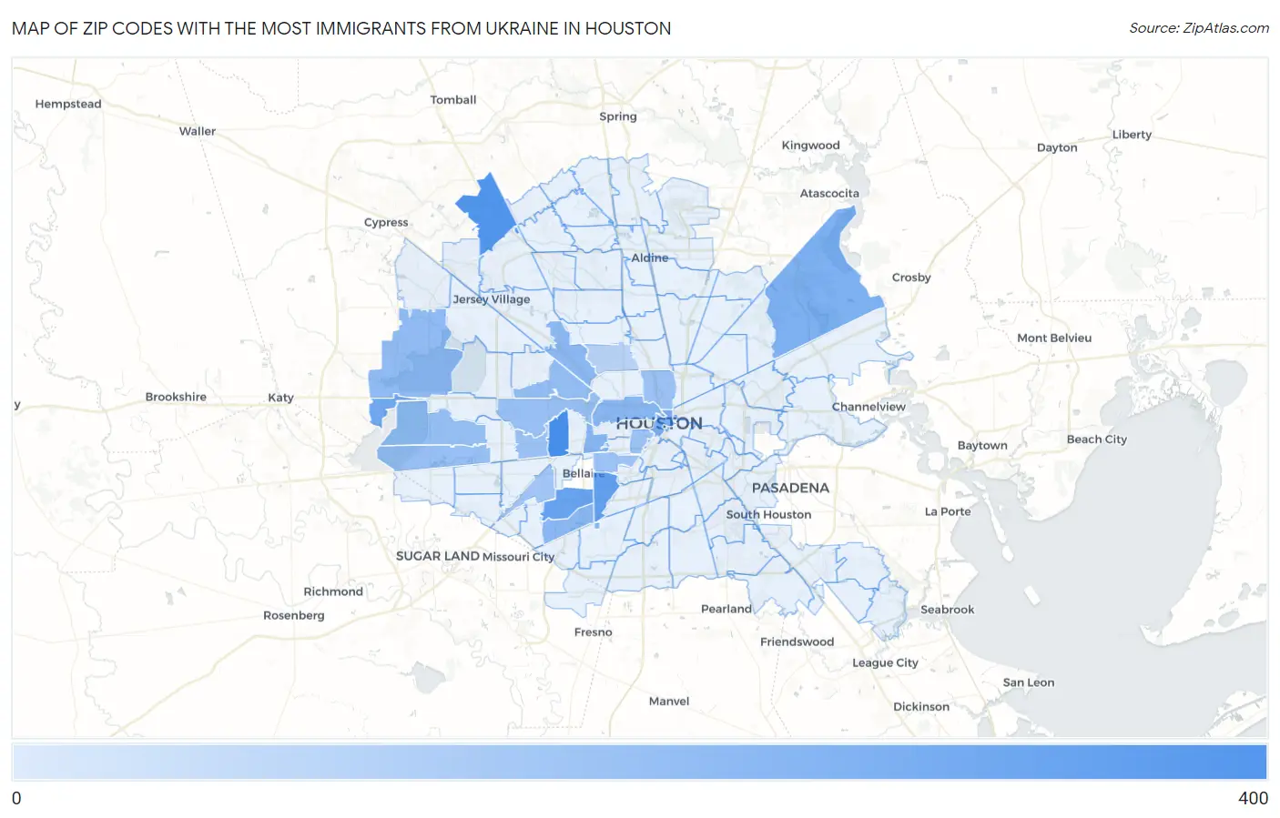 Zip Codes with the Most Immigrants from Ukraine in Houston Map