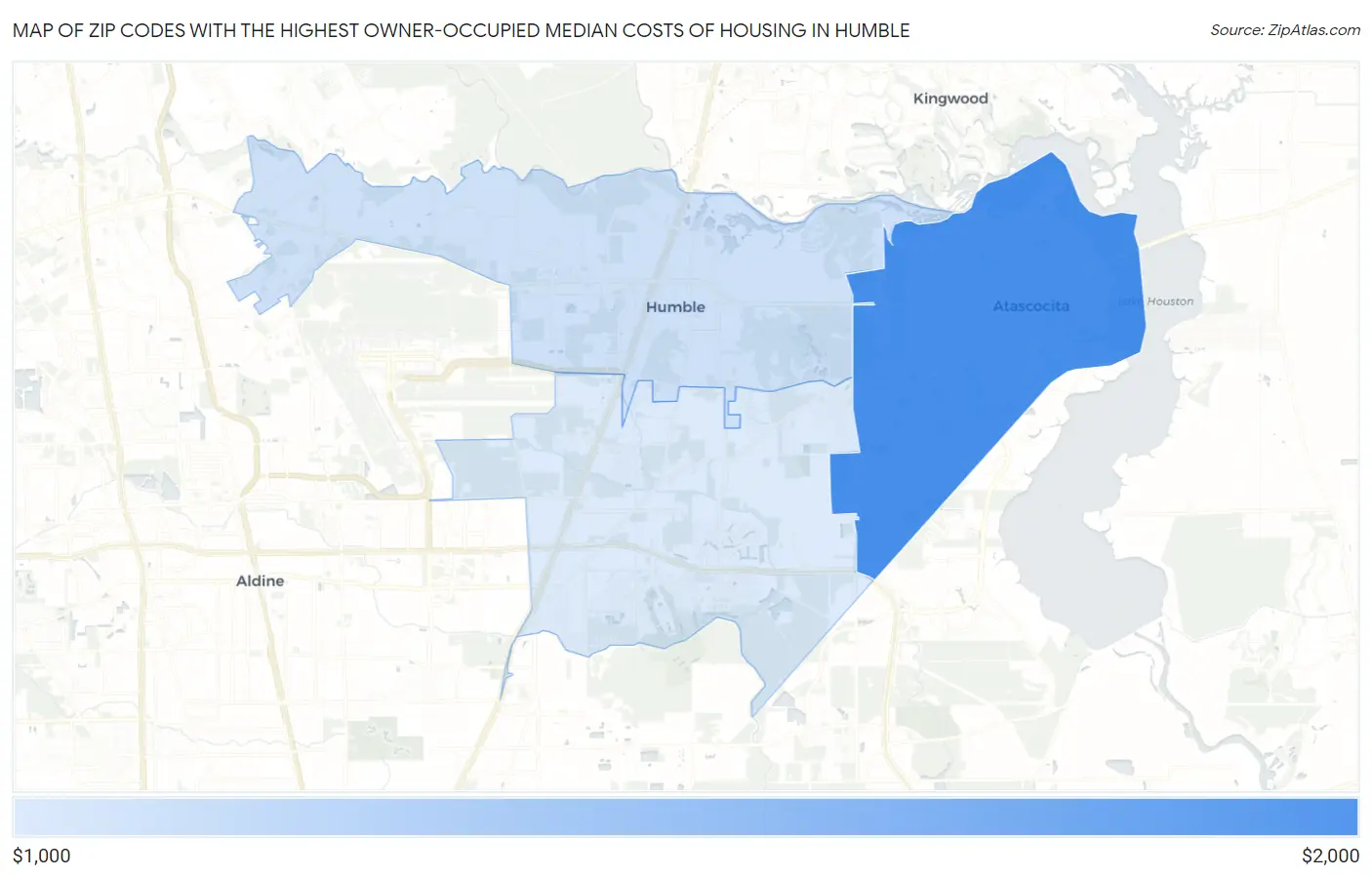 Zip Codes with the Highest Owner-Occupied Median Costs of Housing in Humble Map