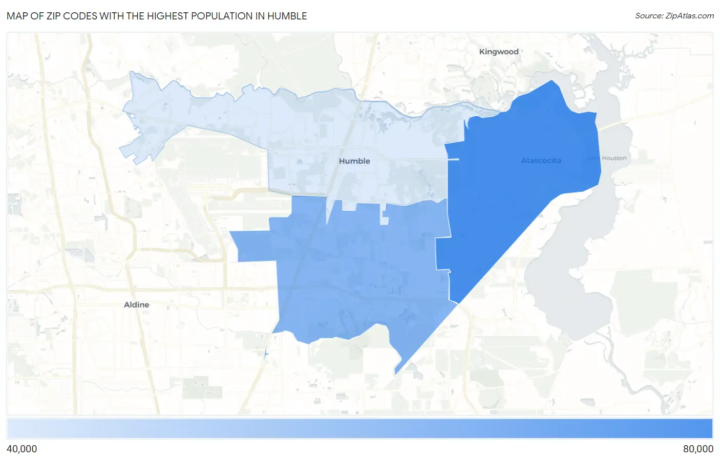 Zip Codes with the Highest Population in Humble Map