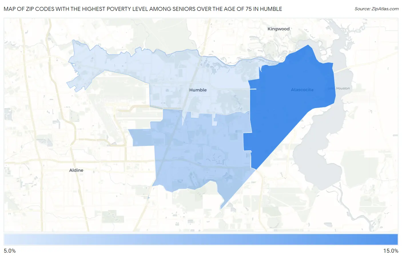 Zip Codes with the Highest Poverty Level Among Seniors Over the Age of 75 in Humble Map