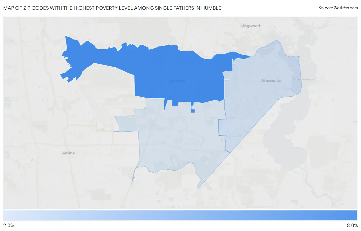 Zip Codes with the Highest Poverty Level Among Single Fathers in Humble Map