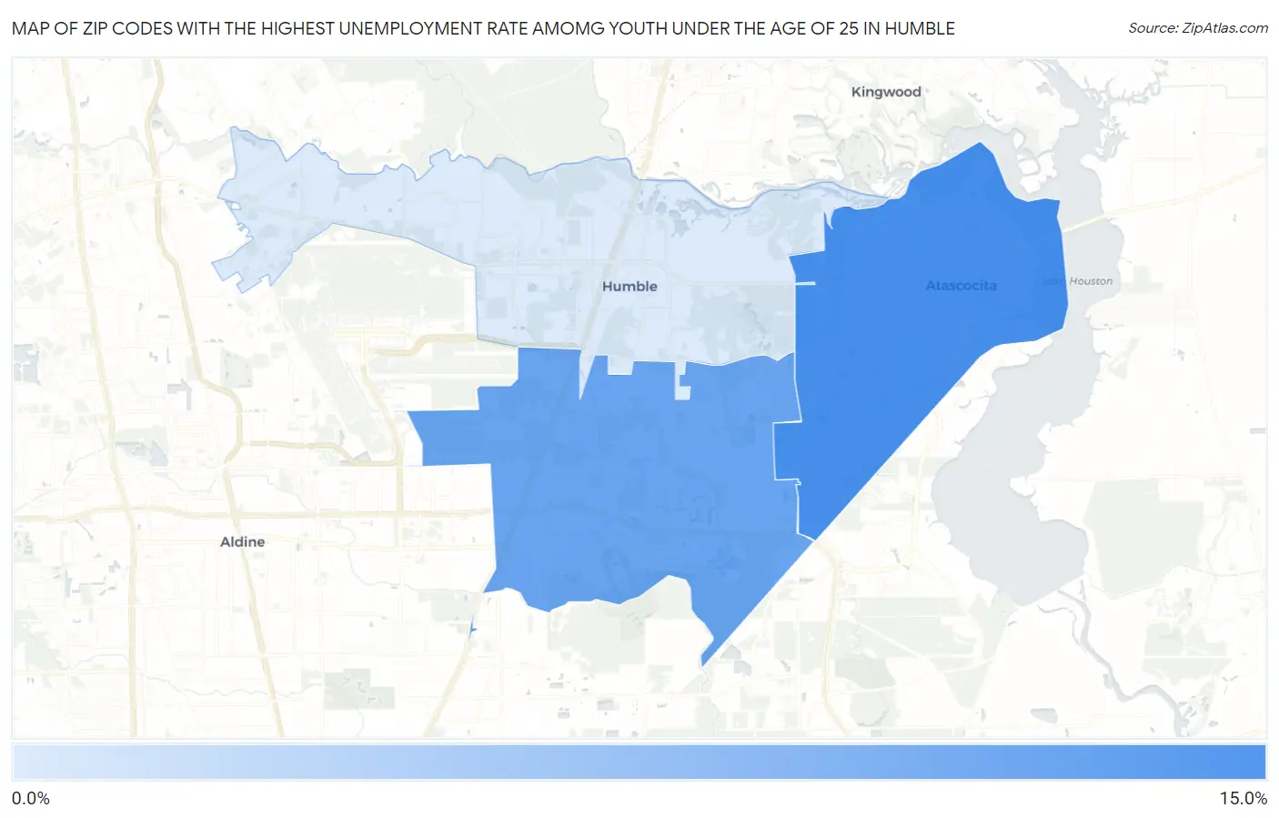 Zip Codes with the Highest Unemployment Rate Amomg Youth Under the Age of 25 in Humble Map