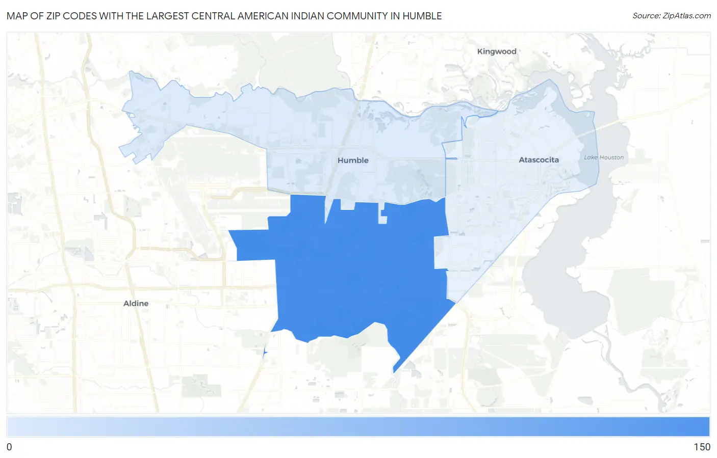 Zip Codes with the Largest Central American Indian Community in Humble Map