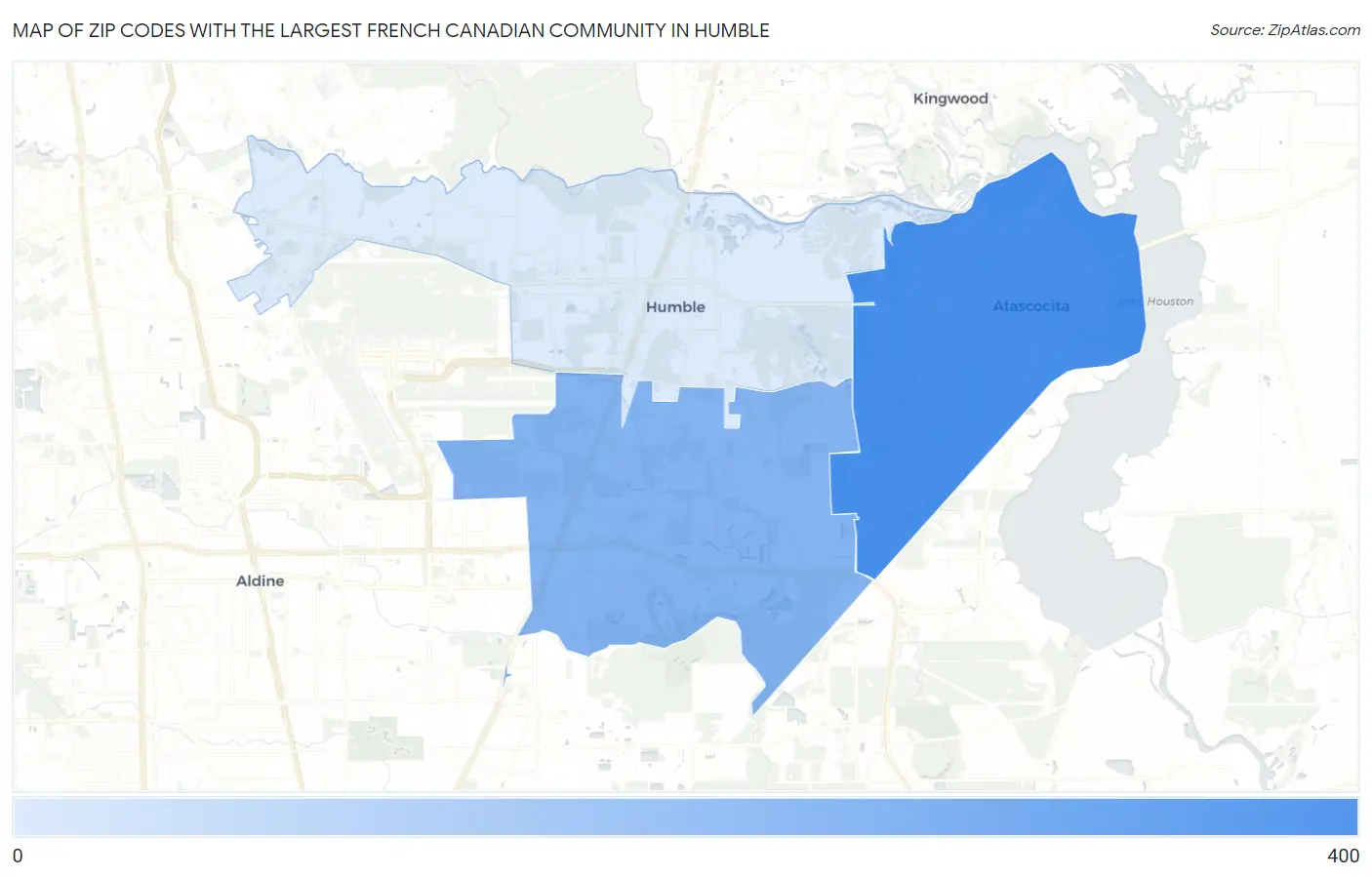 Zip Codes with the Largest French Canadian Community in Humble Map