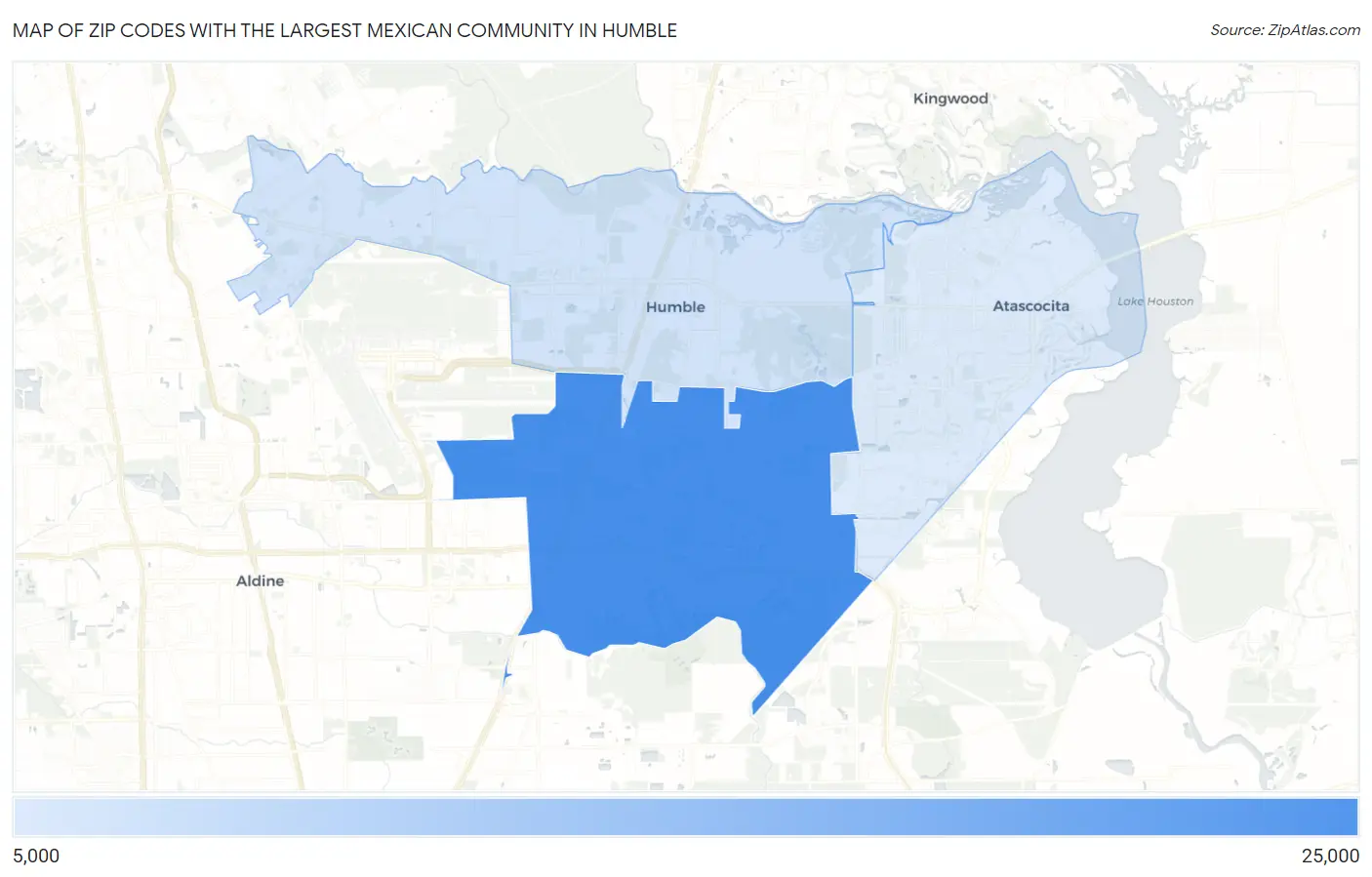 Zip Codes with the Largest Mexican Community in Humble Map