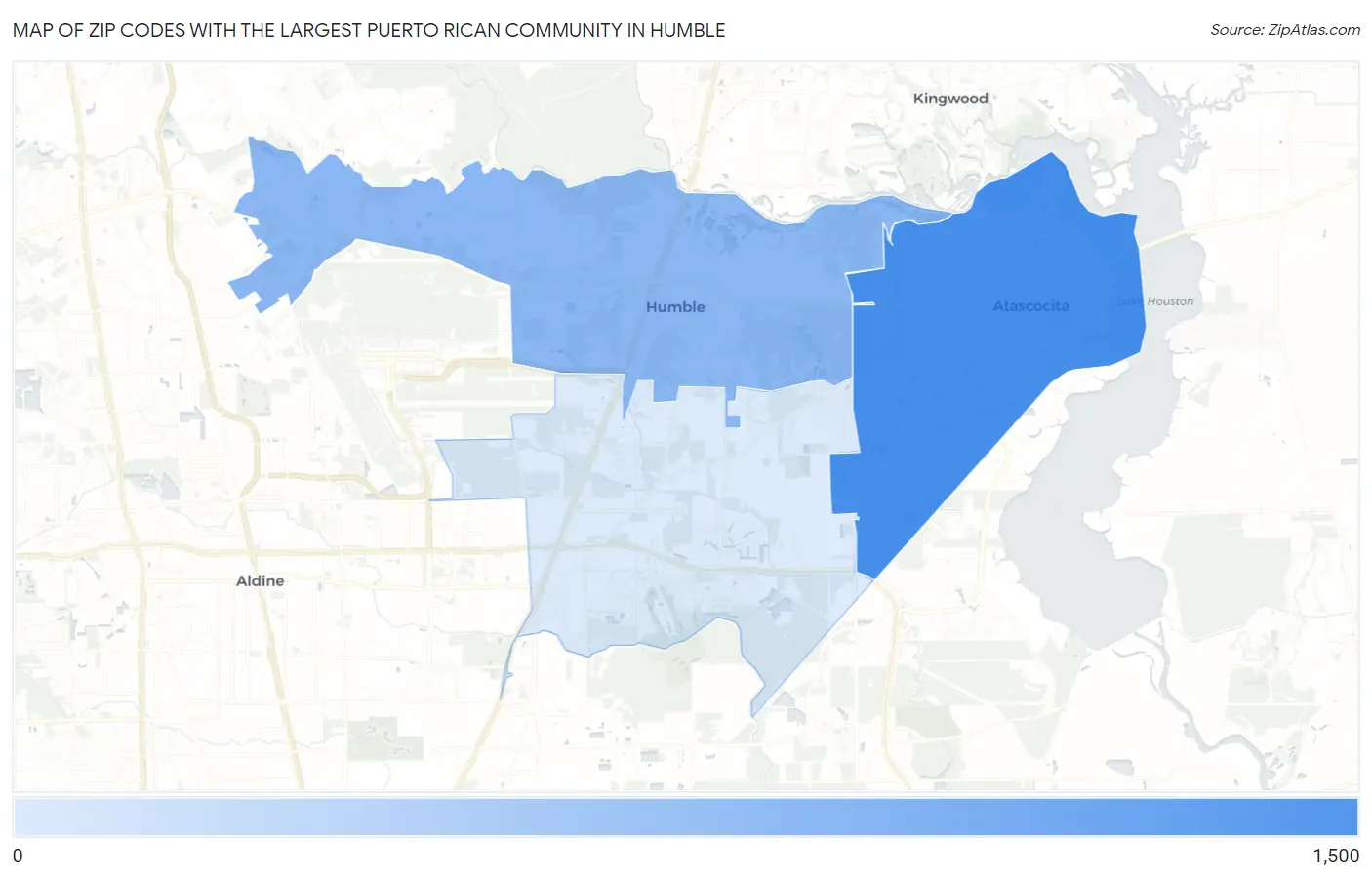 Zip Codes with the Largest Puerto Rican Community in Humble Map