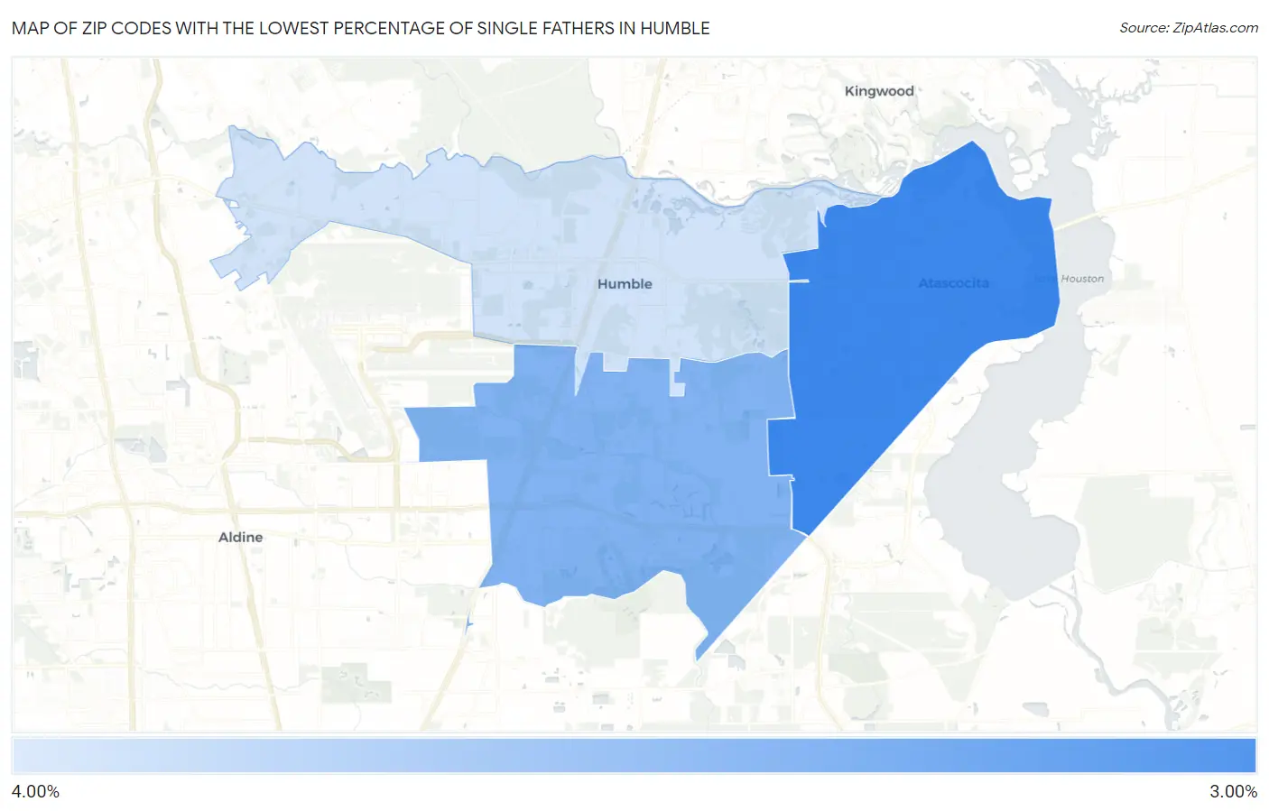Zip Codes with the Lowest Percentage of Single Fathers in Humble Map