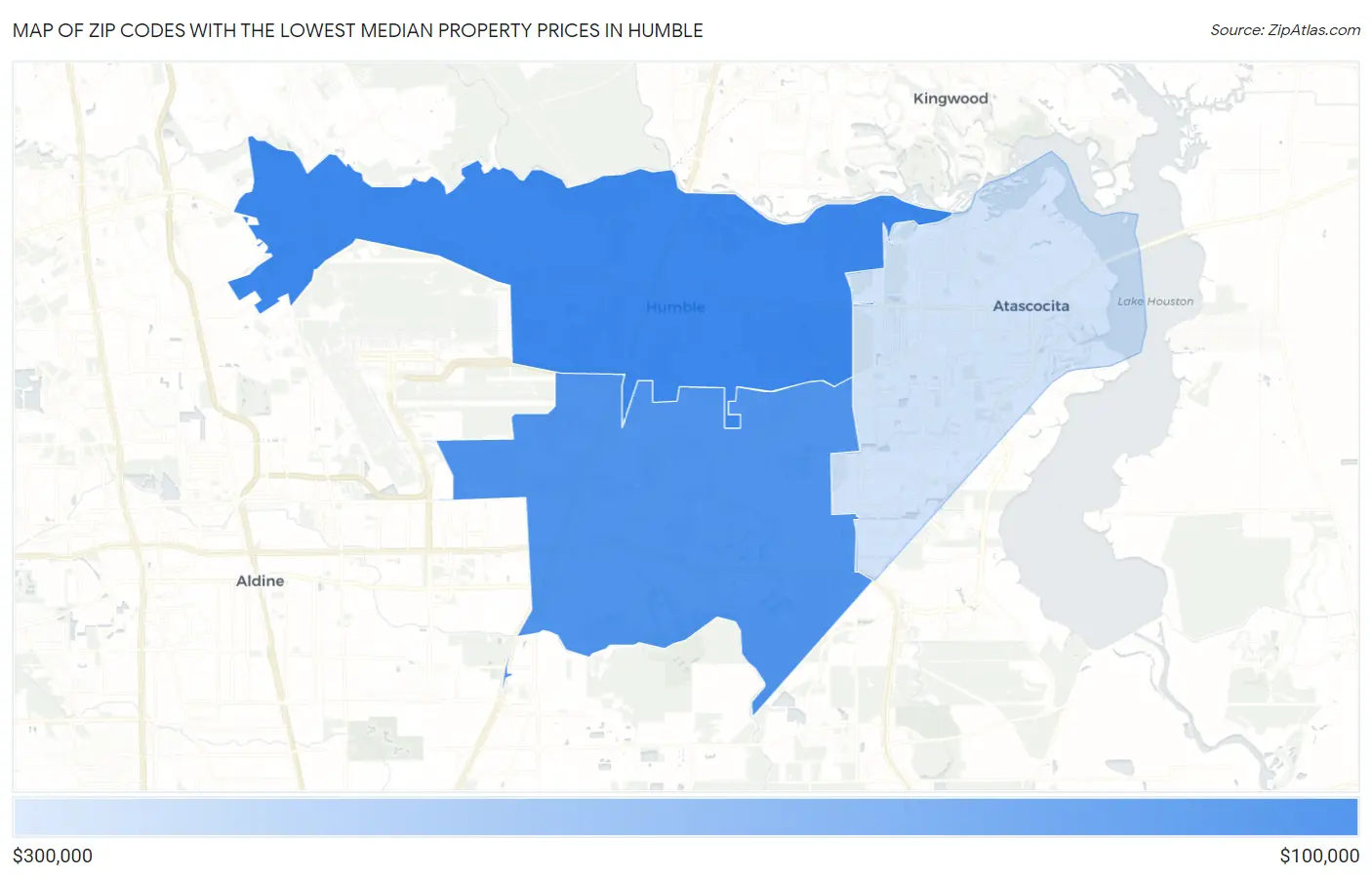 Zip Codes with the Lowest Median Property Prices in Humble Map