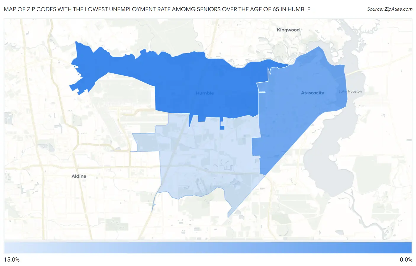 Zip Codes with the Lowest Unemployment Rate Amomg Seniors Over the Age of 65 in Humble Map