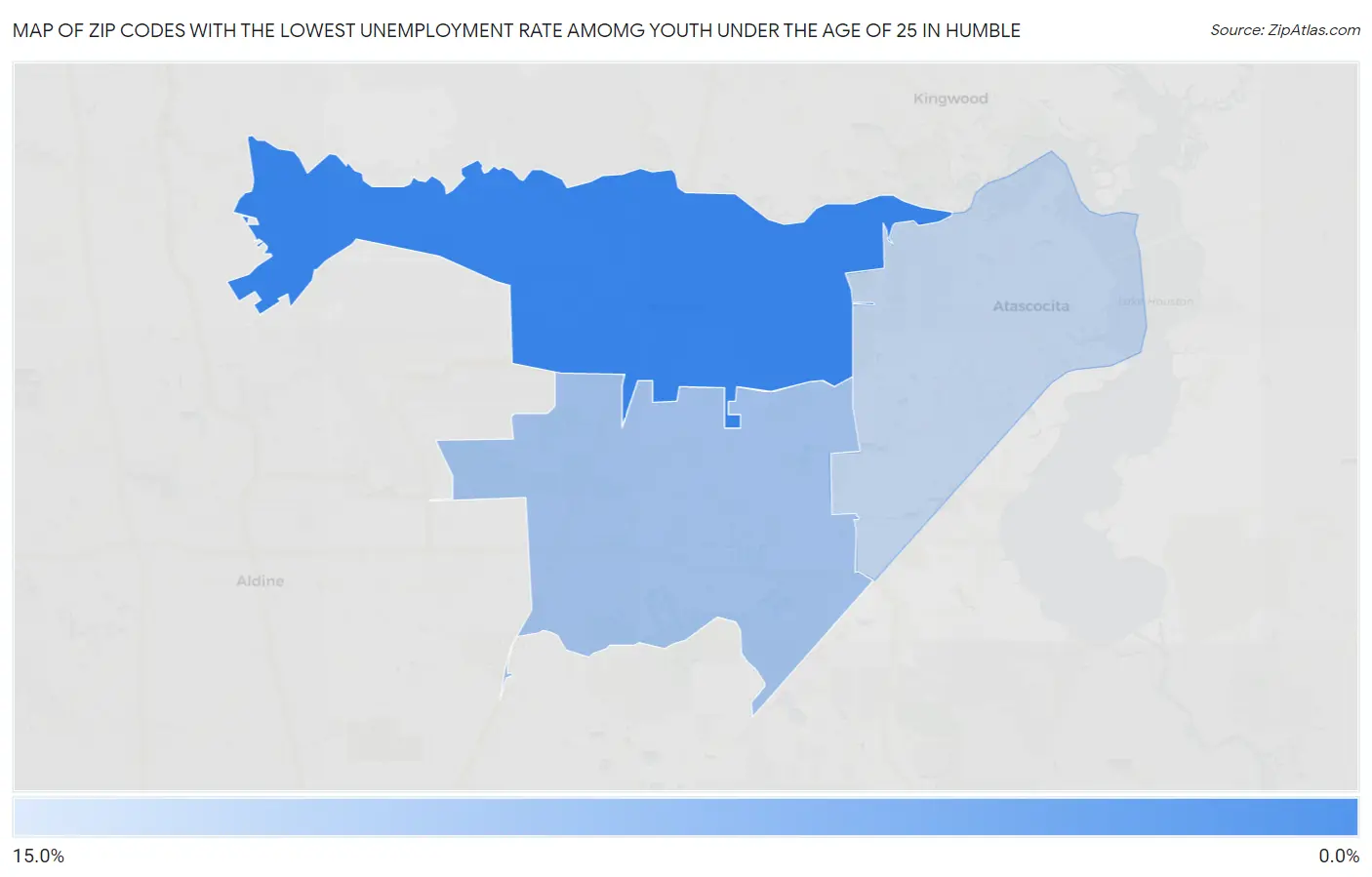 Zip Codes with the Lowest Unemployment Rate Amomg Youth Under the Age of 25 in Humble Map