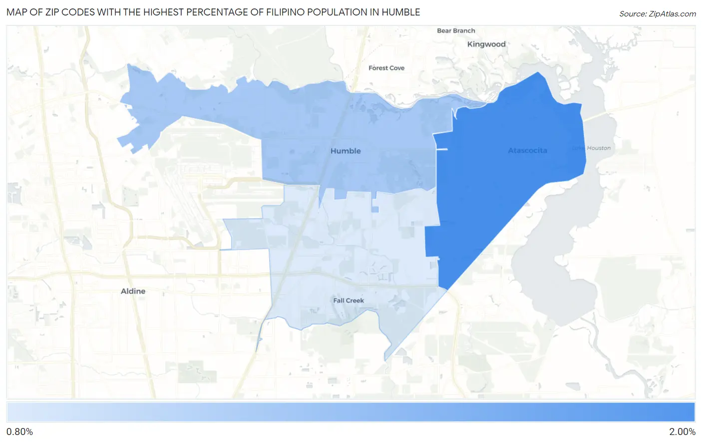 Zip Codes with the Highest Percentage of Filipino Population in Humble Map