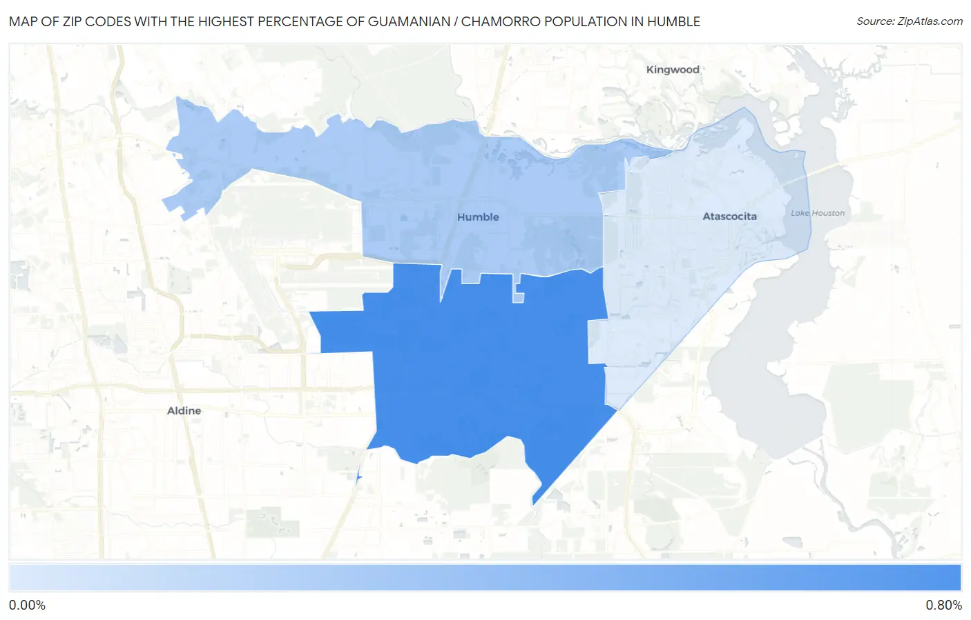 Zip Codes with the Highest Percentage of Guamanian / Chamorro Population in Humble Map