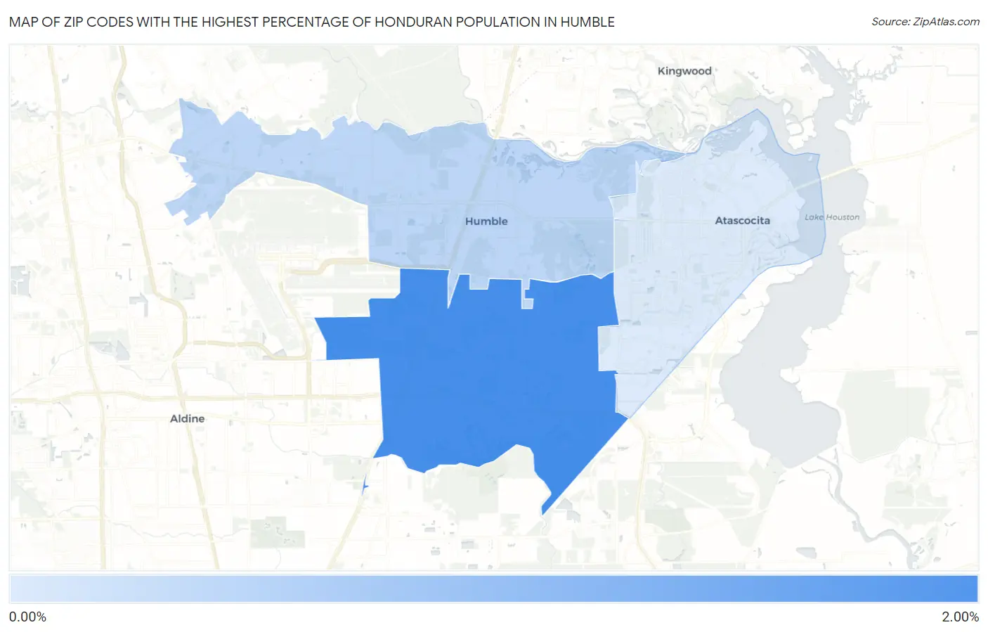 Zip Codes with the Highest Percentage of Honduran Population in Humble Map