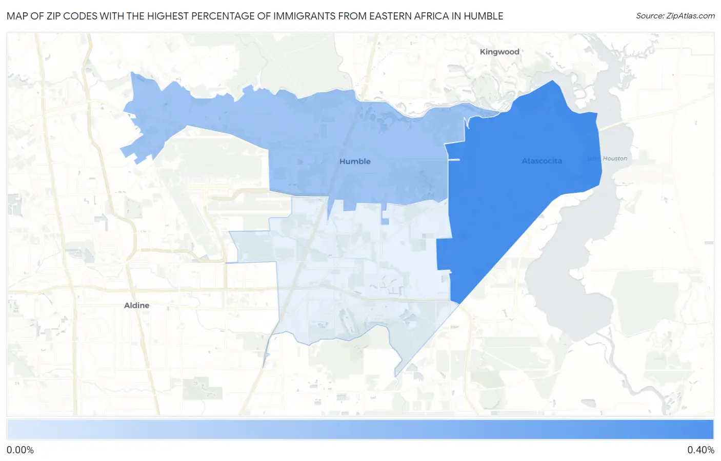 Zip Codes with the Highest Percentage of Immigrants from Eastern Africa in Humble Map