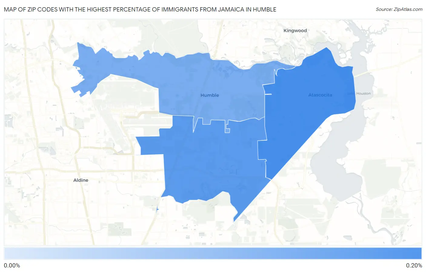 Zip Codes with the Highest Percentage of Immigrants from Jamaica in Humble Map