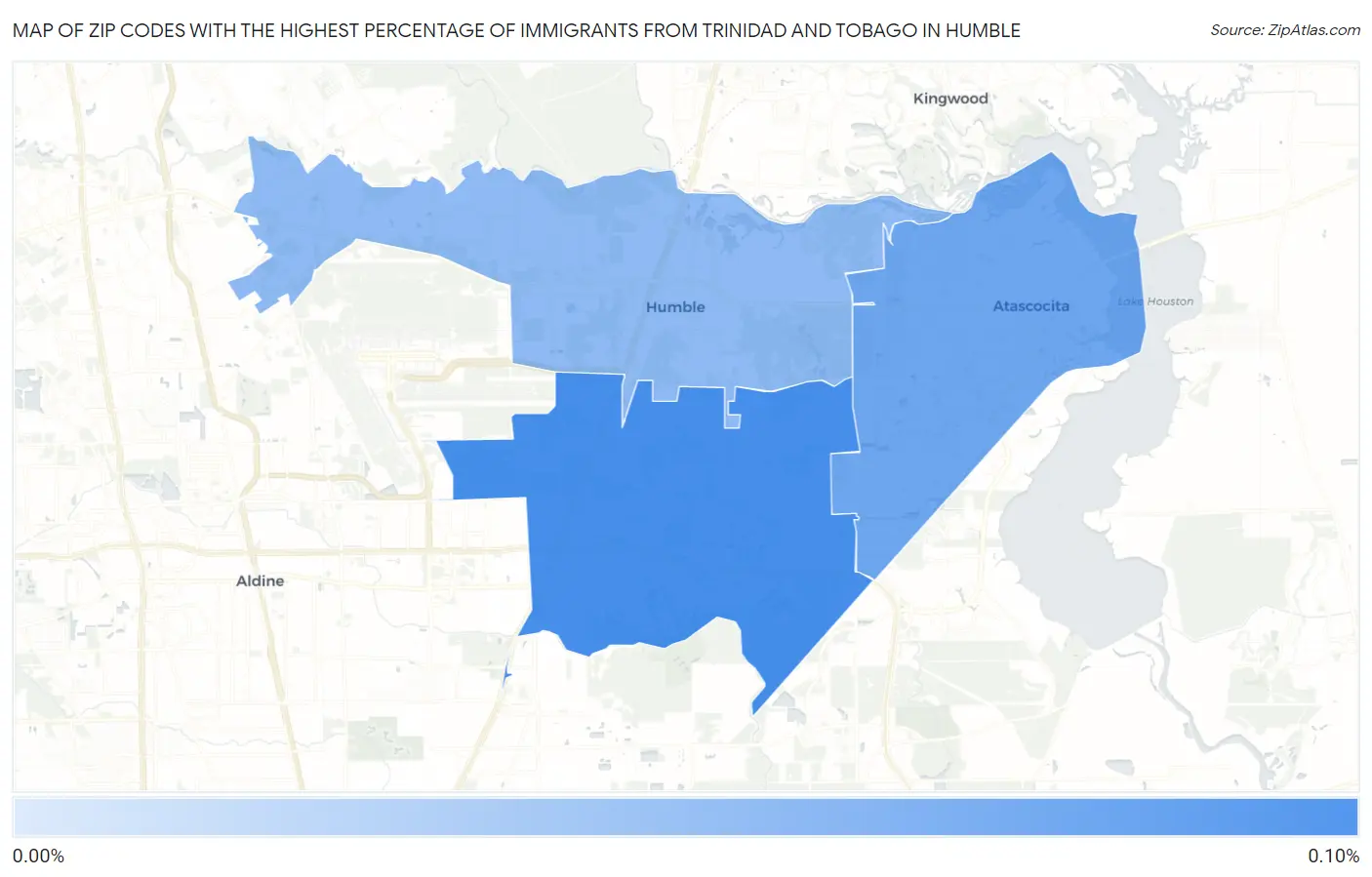 Zip Codes with the Highest Percentage of Immigrants from Trinidad and Tobago in Humble Map