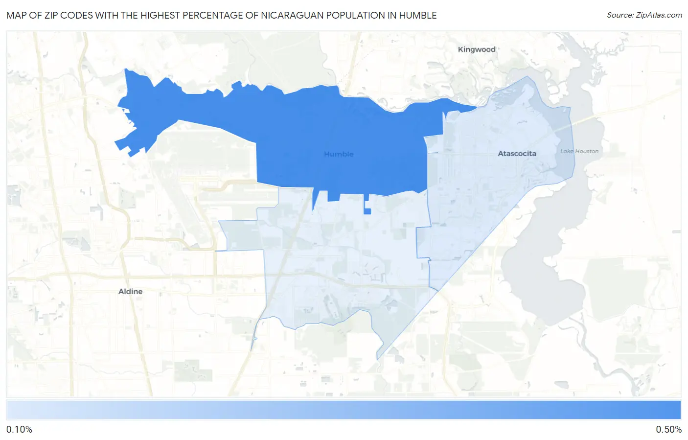 Zip Codes with the Highest Percentage of Nicaraguan Population in Humble Map