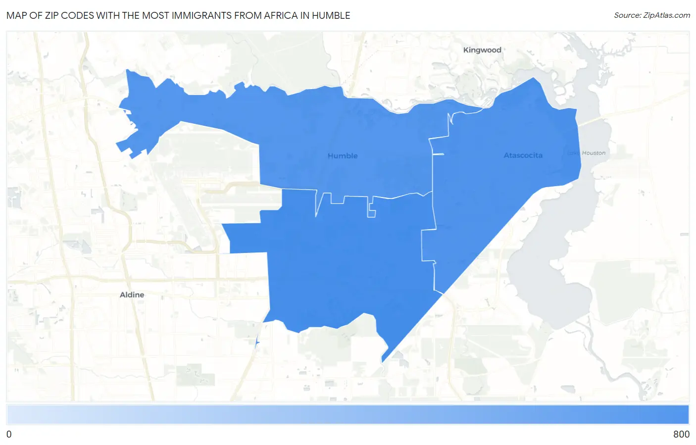 Zip Codes with the Most Immigrants from Africa in Humble Map