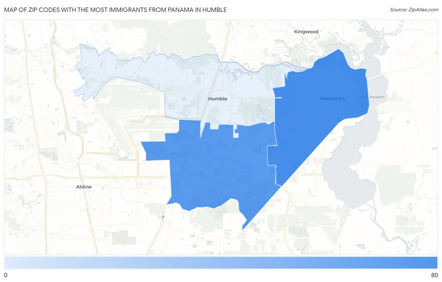 Zip Codes with the Most Immigrants from Panama in Humble Map