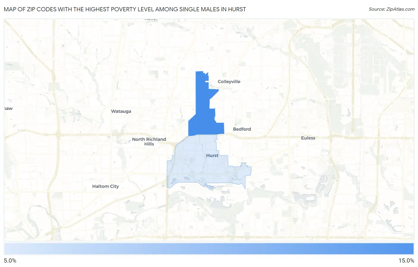 Zip Codes with the Highest Poverty Level Among Single Males in Hurst Map