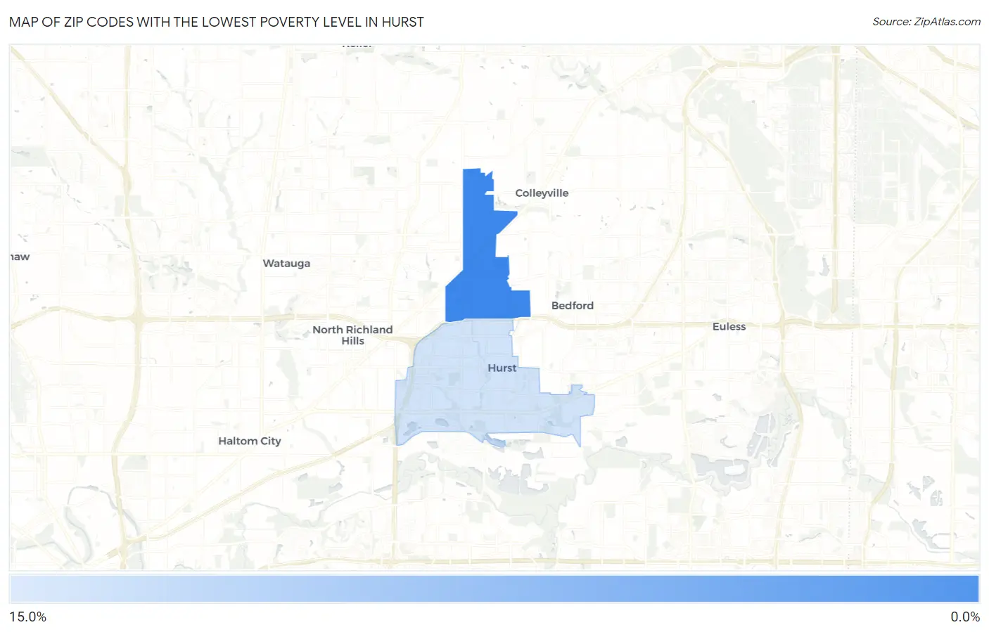 Zip Codes with the Lowest Poverty Level in Hurst Map