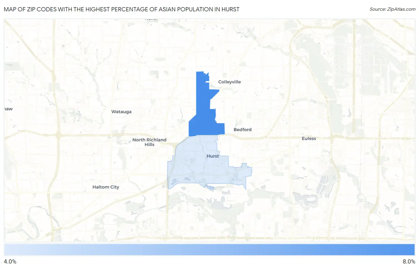 Zip Codes with the Highest Percentage of Asian Population in Hurst Map
