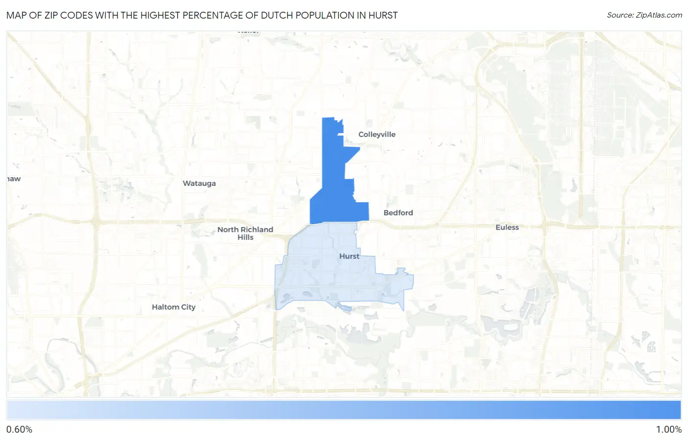 Zip Codes with the Highest Percentage of Dutch Population in Hurst Map