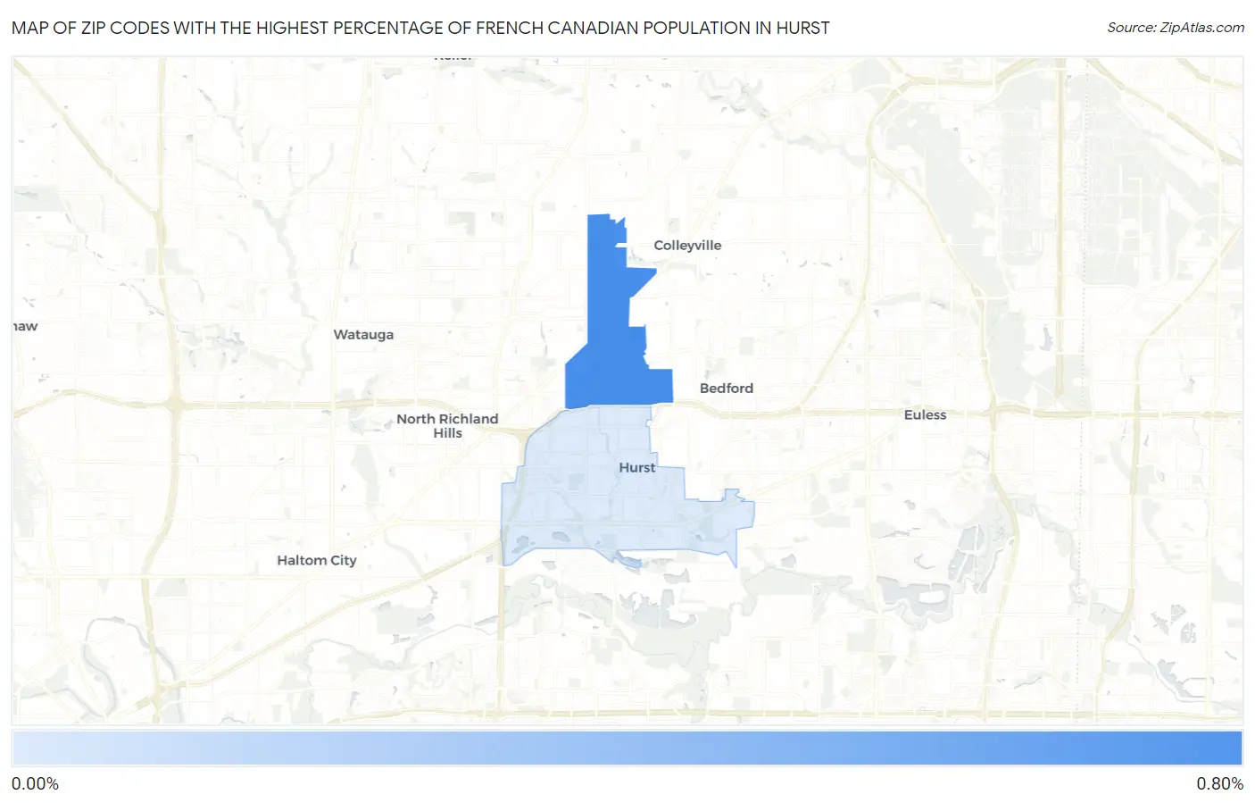 Zip Codes with the Highest Percentage of French Canadian Population in Hurst Map