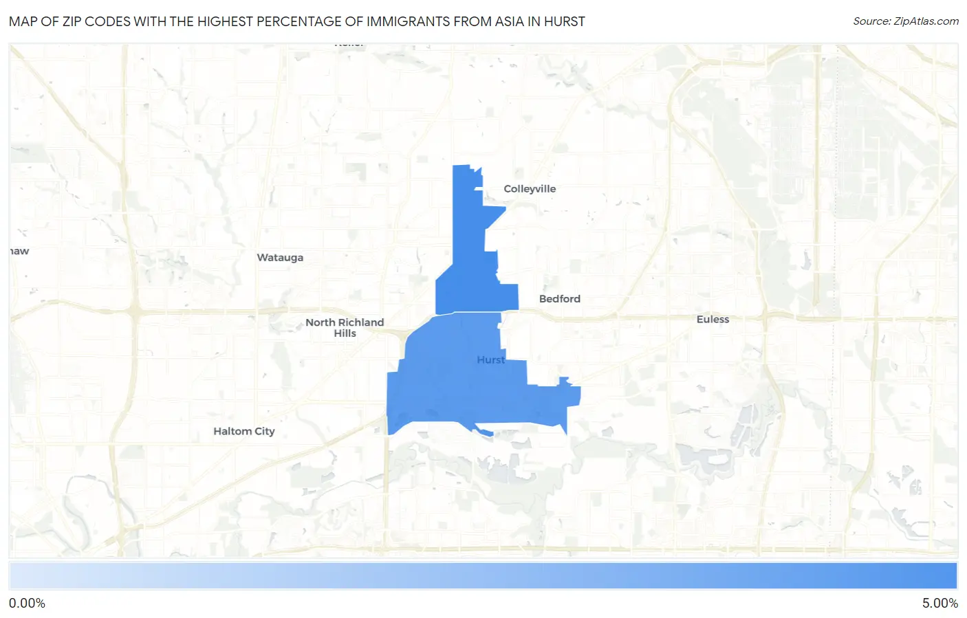 Zip Codes with the Highest Percentage of Immigrants from Asia in Hurst Map