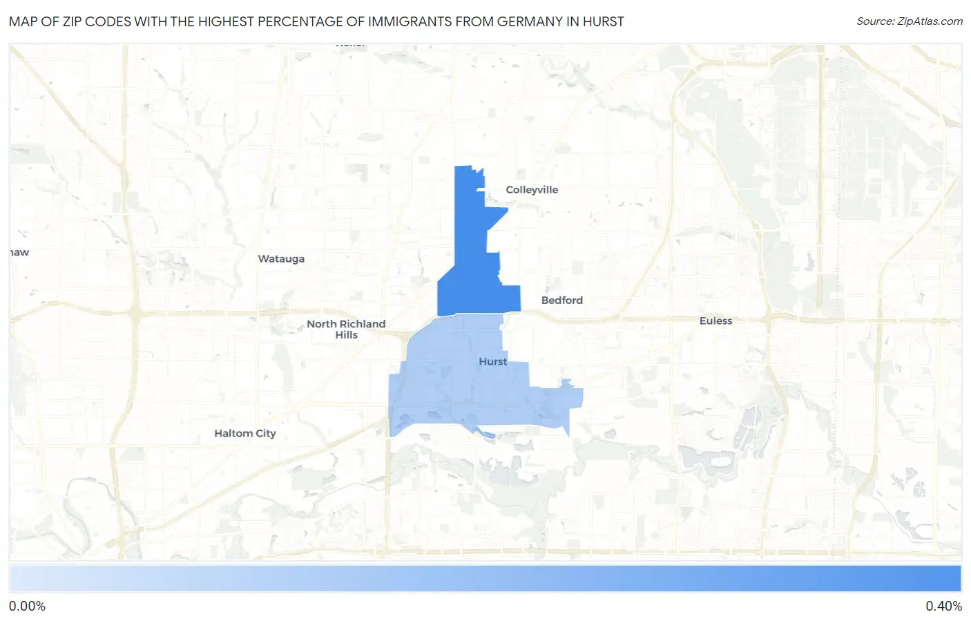 Zip Codes with the Highest Percentage of Immigrants from Germany in Hurst Map