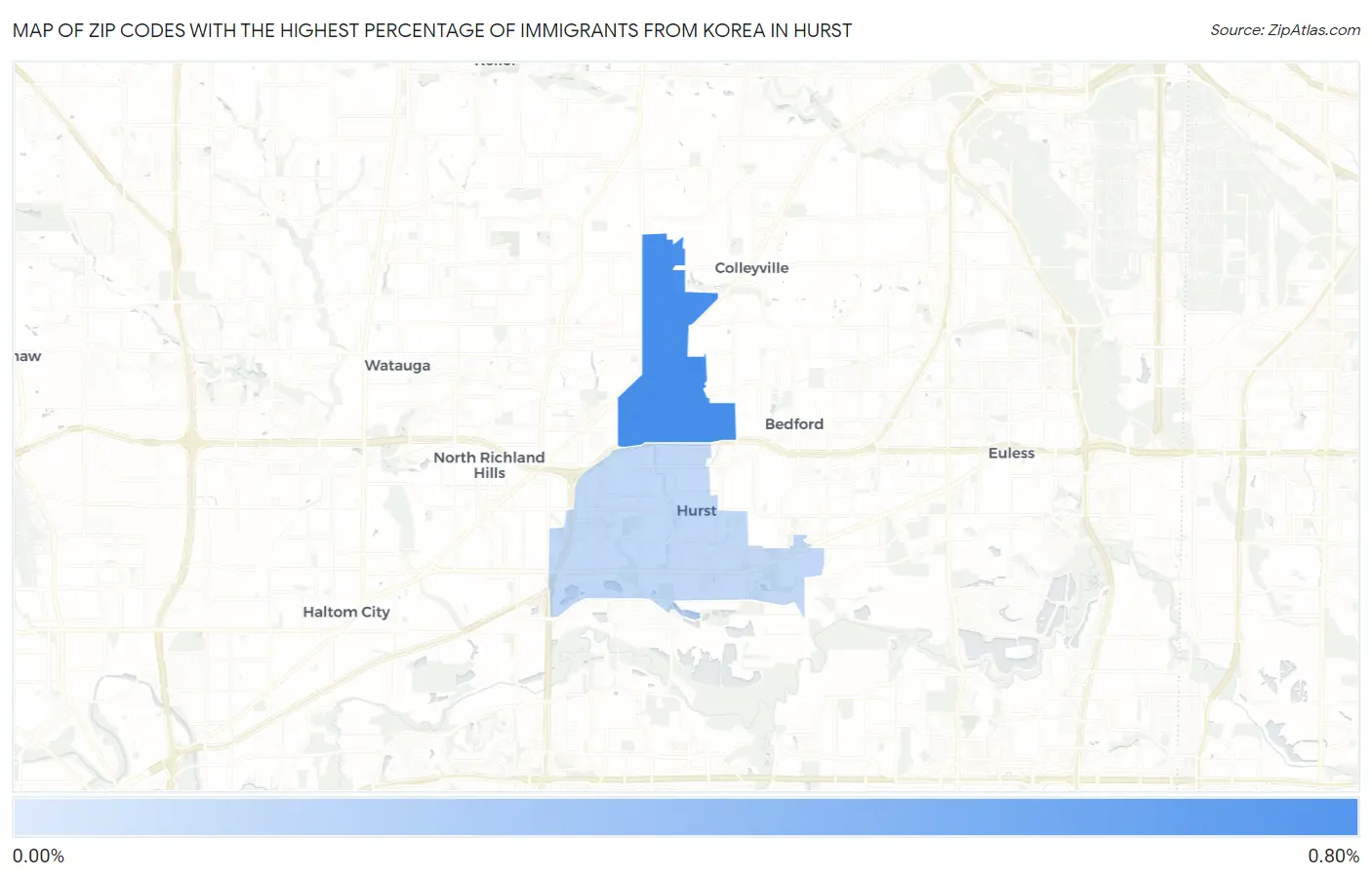 Zip Codes with the Highest Percentage of Immigrants from Korea in Hurst Map