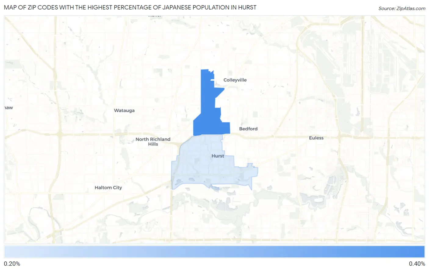 Zip Codes with the Highest Percentage of Japanese Population in Hurst Map