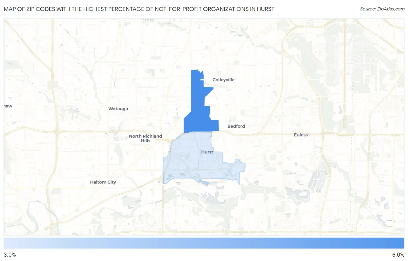 Zip Codes with the Highest Percentage of Not-for-profit Organizations in Hurst Map