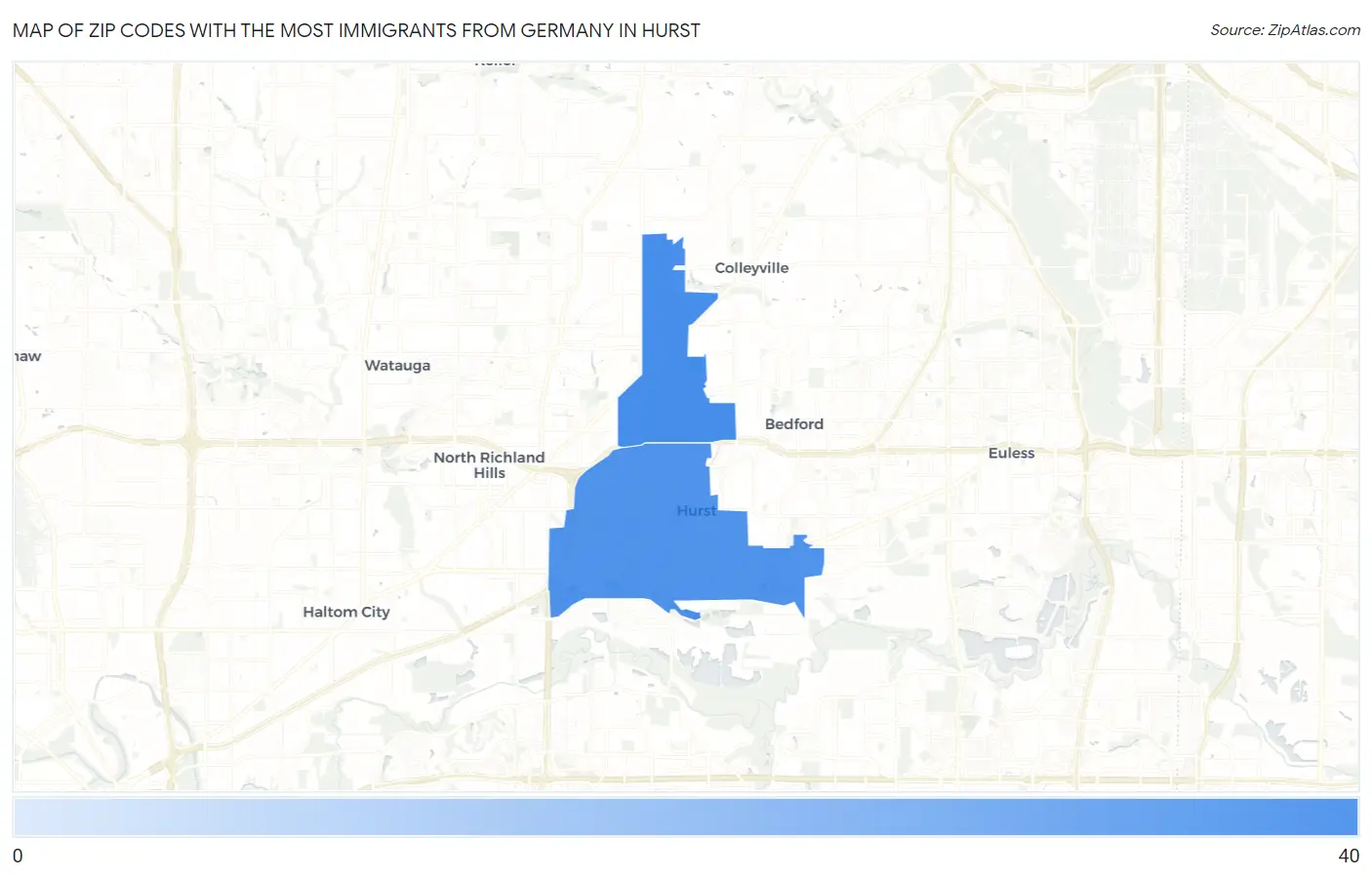 Zip Codes with the Most Immigrants from Germany in Hurst Map
