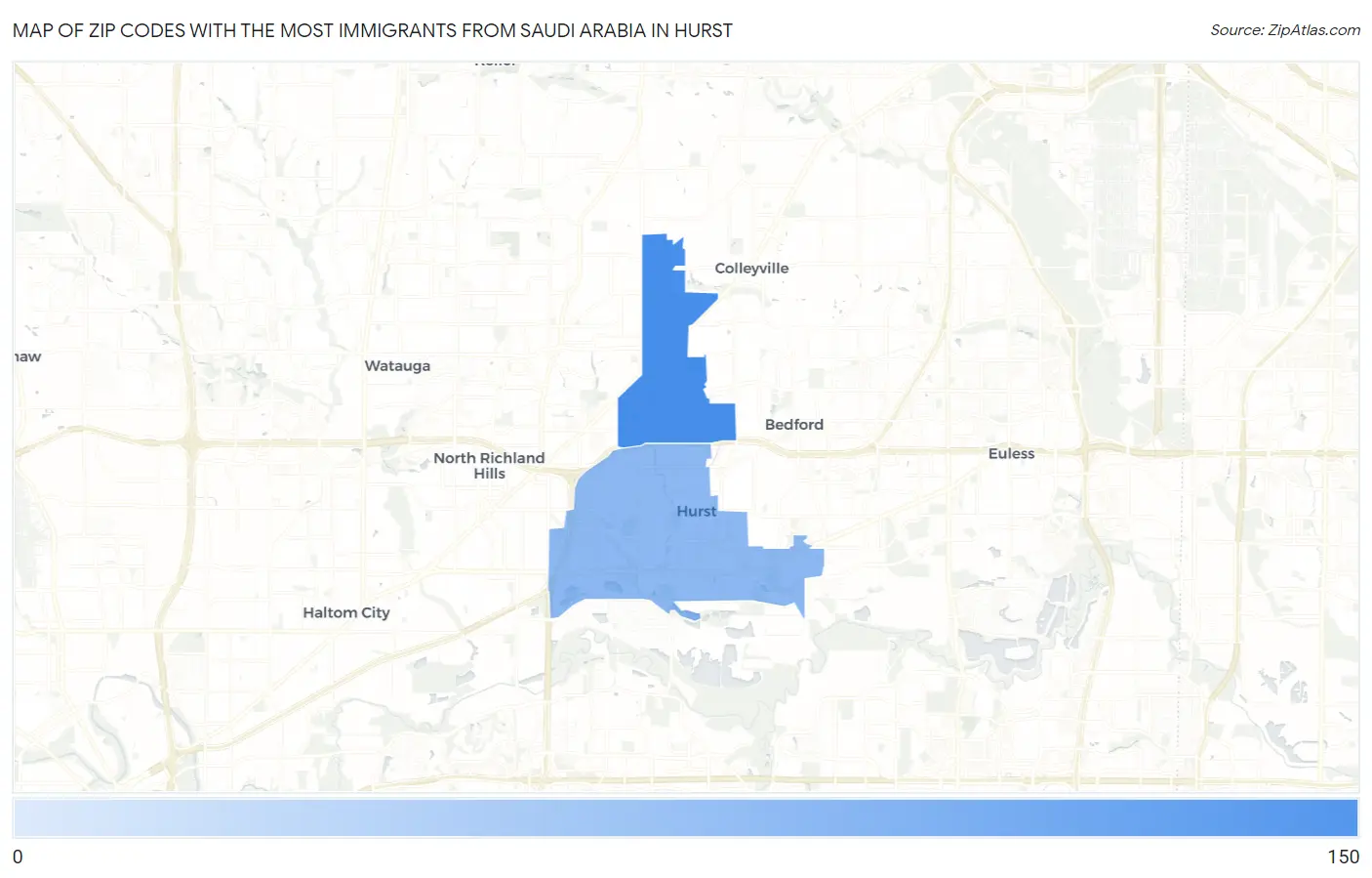 Zip Codes with the Most Immigrants from Saudi Arabia in Hurst Map